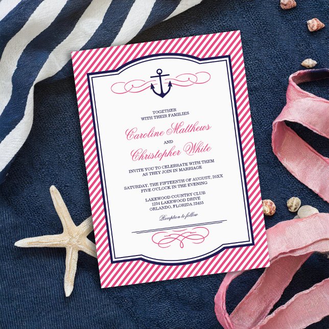 Invitación a la boda náutica y rosa (Subido por el creador)