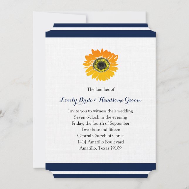 Invitación a la boda nautical Blue Stripes Sunflow (Anverso)