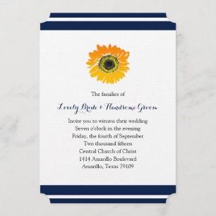Invitación a la boda nautical Blue Stripes Sunflow