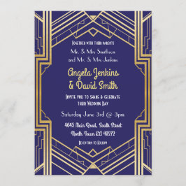 Invitación a la boda naval 1920's Gold Art Deco