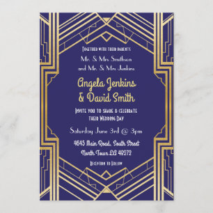 Invitación a la boda naval 1920's Gold Art Deco