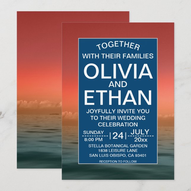 Invitación a la boda naval marítima de verano en h (Anverso / Reverso)