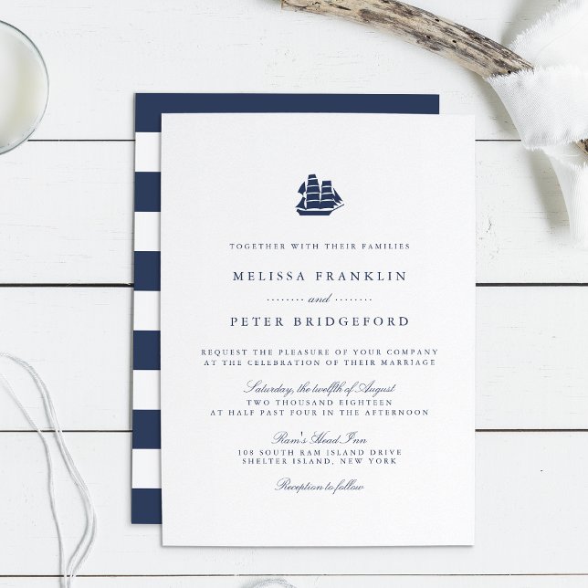 Invitación a la boda naval náutica y de barco blan (Subido por el creador)