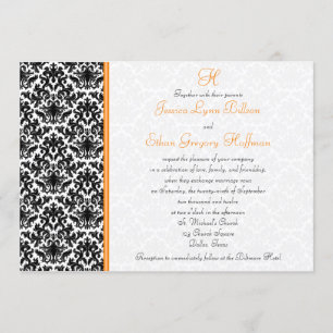 Invitación a la boda negra, blanca y Naranja