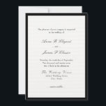 Invitación a la boda negra con guión clásico<br><div class="desc">Elegante invitación de boda con escritura clásica y texto plano. Introducción general: el placer de su empresa se solicita al boda de. Texto negro sobre fondo blanco dentro de un borde negro. La espalda es negra.</div>