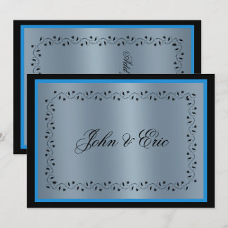 Invitación a la boda negra con metal azul