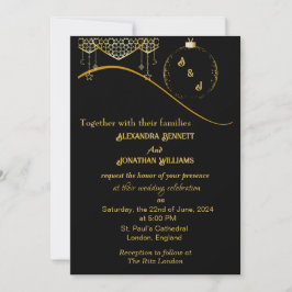 Invitación a la Boda Negra con Monograma Elegante 
