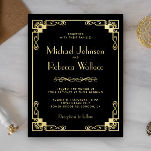 Invitación a la Boda Negra de Arte Vintage