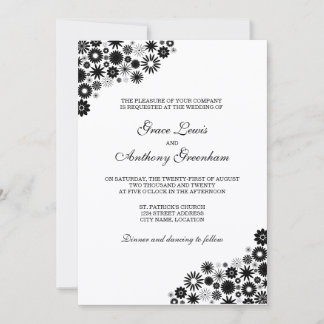 Invitación a la Boda Negra de bonitos Florales