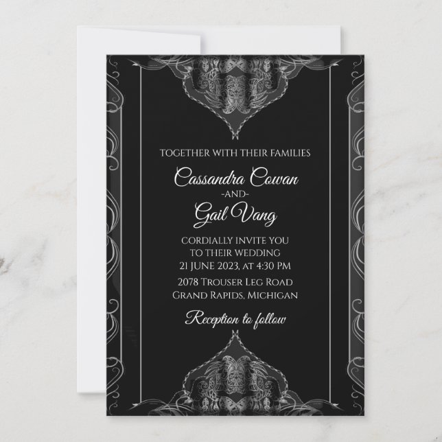 Invitación a la boda negra de lujo (Anverso)