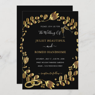 Invitación a la boda negra de tulipanes de oro - C