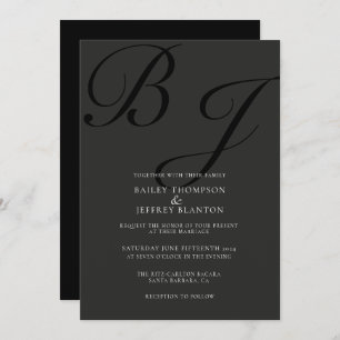 Invitación a la Boda Negra del Monograma Clásico d