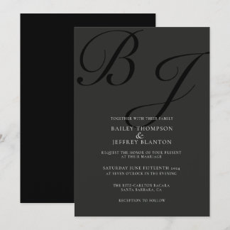 Invitación a la Boda Negra del Monograma Clásico d
