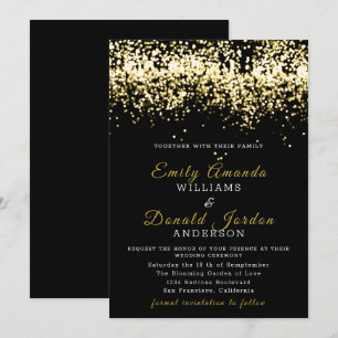 Invitación a la boda negra del Purpurina de oro Co