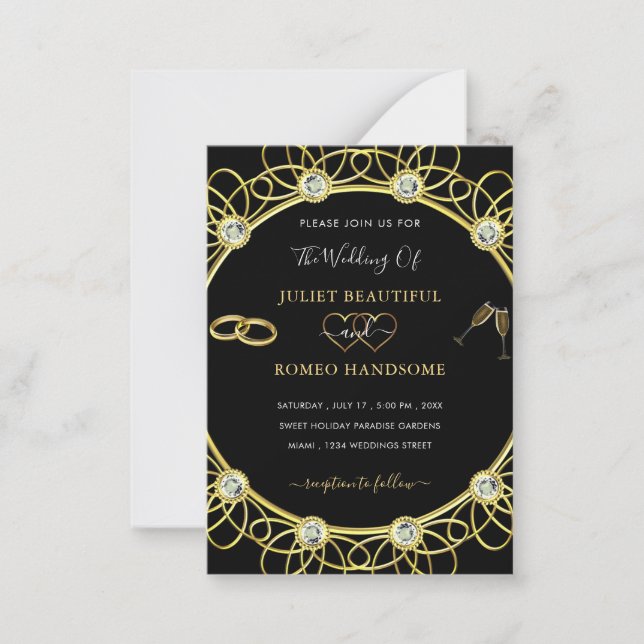 Invitación a la Boda Negra Diamond Gold Luxury (Anverso)