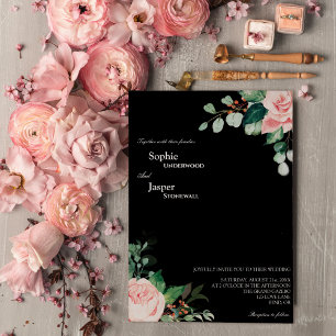 Invitación a la boda negra floral de Rubor