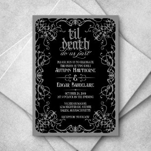 Invitación a la boda negra gótica con muerte de gr