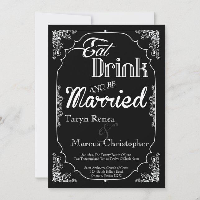 Invitación a la boda negra las 5 horas del día, lo (Anverso)