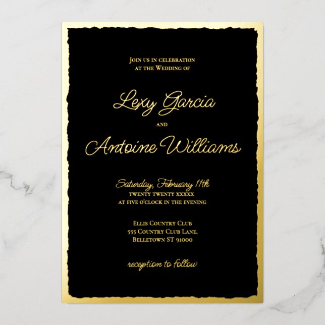 Invitación a la Boda Negra Luxe Gold Bold Edge (Anverso)