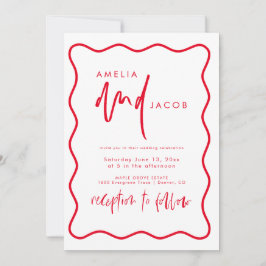 Invitación a la Boda Negra, Moderna, Roja Y Rosa