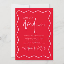 Invitación a la Boda Negra, Moderna, Roja Y Rosa
