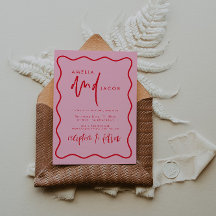Invitación a la Boda Negra, Moderna, Roja Y Rosa