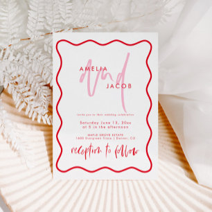 Invitación a la Boda Negra, Moderna, Roja Y Rosa