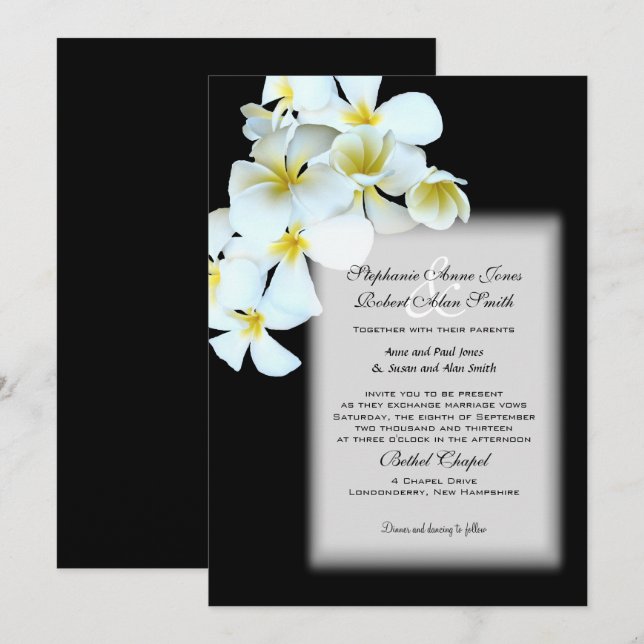 Invitación a la boda negra Personalizado de las fl (Anverso / Reverso)