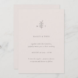 Invitación a la boda negra rosa de hojas minimalis