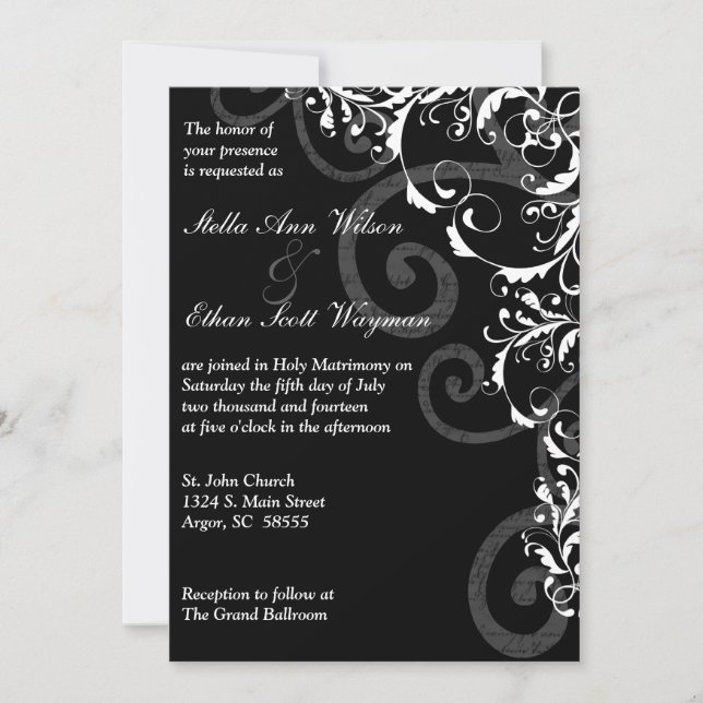 Invitación a la boda negra y blanca (Anverso)