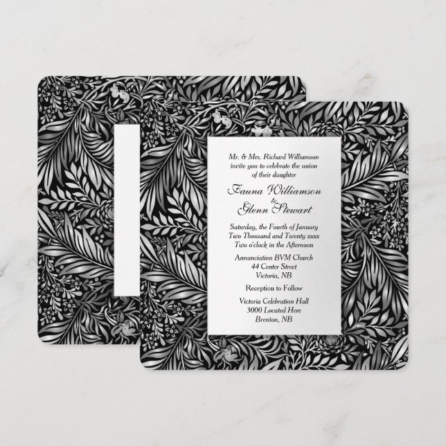 Invitación a la Boda Negra y Blanca de Flora y Fau (Anverso / Reverso)