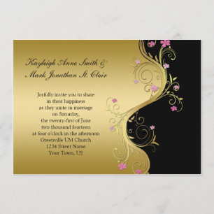 Invitación a la Boda Negra y Dorada Vintage