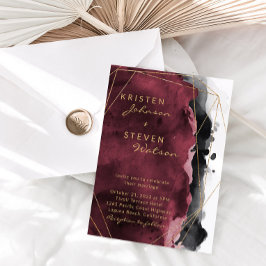 Invitación a la Boda Negra y Oro de Borgoña