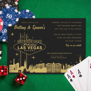Invitación a la Boda Negra y Oro de Las Vegas Stri