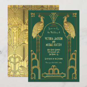 Invitación a la Boda Negra y Oro de Peacock Art De