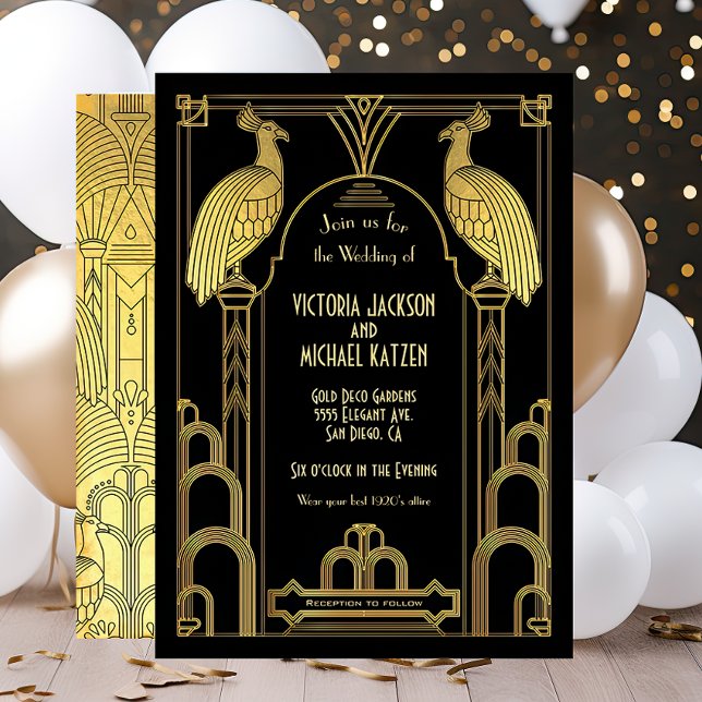 Invitación a la Boda Negra y Oro de Peacock Art De (Subido por el creador)