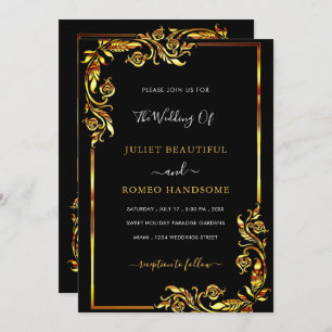 Invitación a la Boda Negra y Oro Diseño Propio