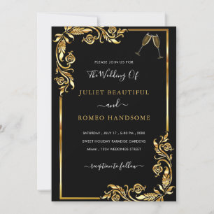 Invitación a la Boda Negra y Oro Diseño Propio