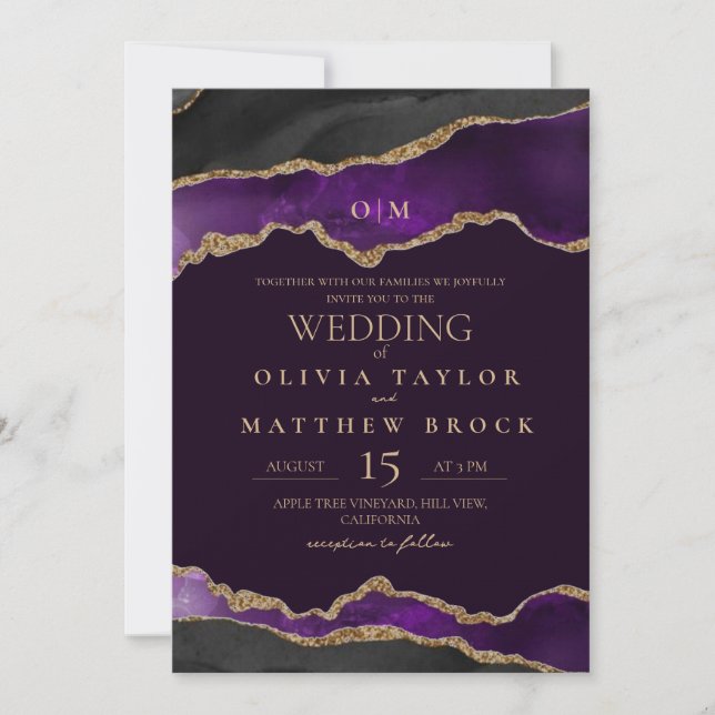 Invitación a la Boda Negra y Oro Estética (Anverso)