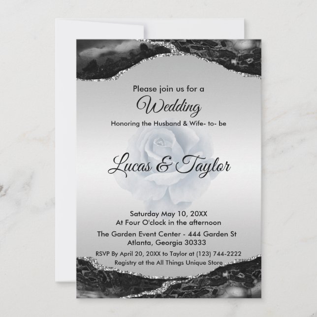Invitación a la boda negra y plateada (Anverso)