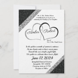 Invitación a la boda negra y plateada con poema de