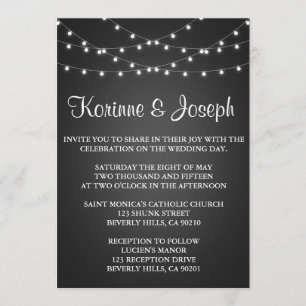 Invitación a la boda: negro, cartón, luz de cadena
