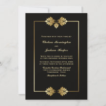 Invitación a la boda negro simple moderno con oro