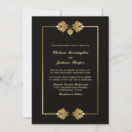 Invitación a la boda negro simple moderno con oro