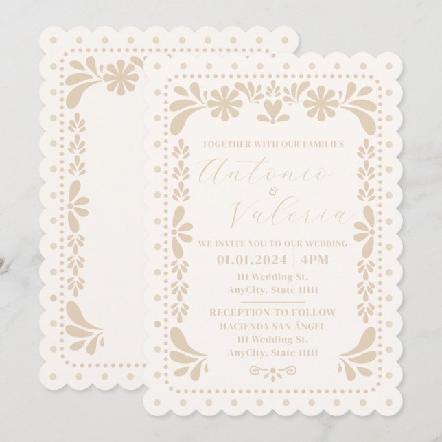 Invitación a la boda neutra en México con Papel Pi (Anverso / Reverso)