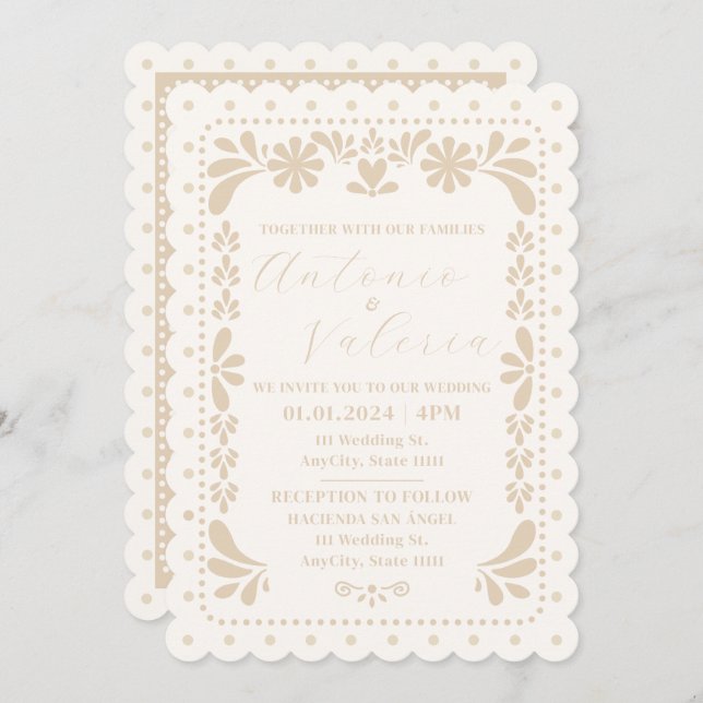 Invitación a la boda neutra en México con Papel Pi (Anverso / Reverso)