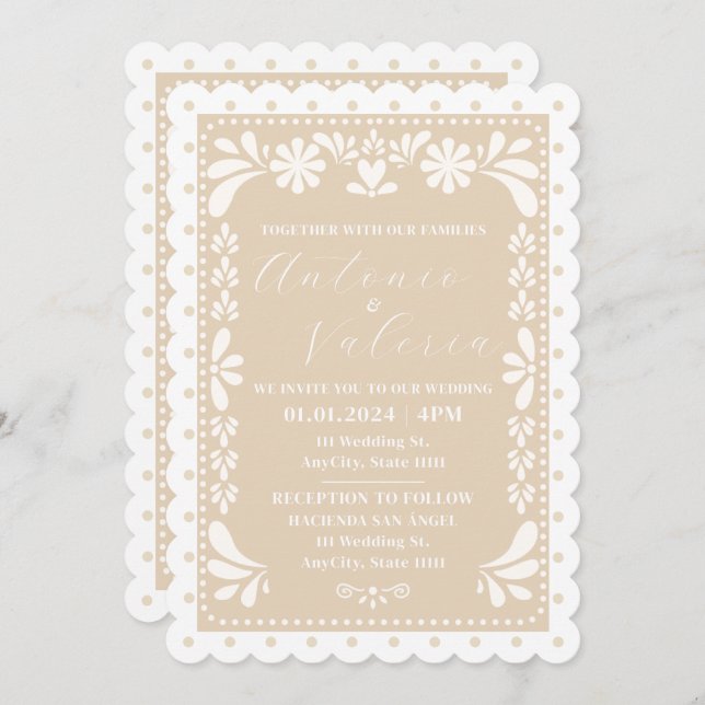 Invitación a la boda neutra en México con Papel Pi (Anverso / Reverso)