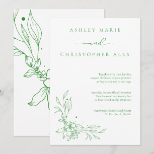 Invitación a la boda neutral de flor verde