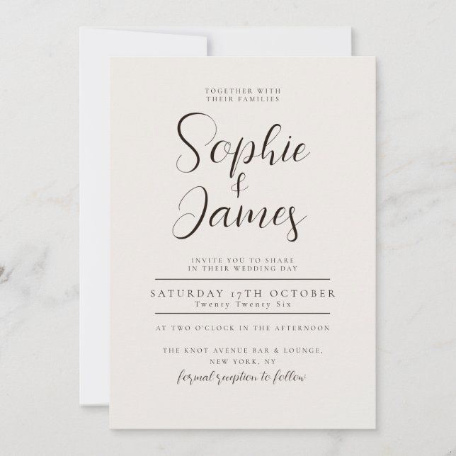 Invitación a la boda neutral minimalista (Anverso)