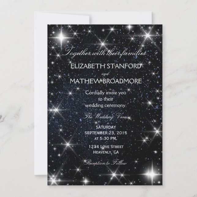 Invitación a la boda nocturna estrellada (Anverso)